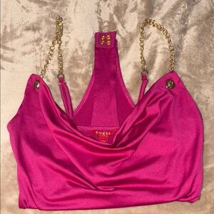 Guess Fuchsia Top with Gold Chain Straps